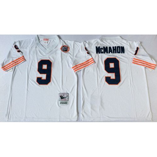 Mitchell&Ness Chicago Bears #9 Jim McMahon White Big No. Throwback Stitched Jersey Men's