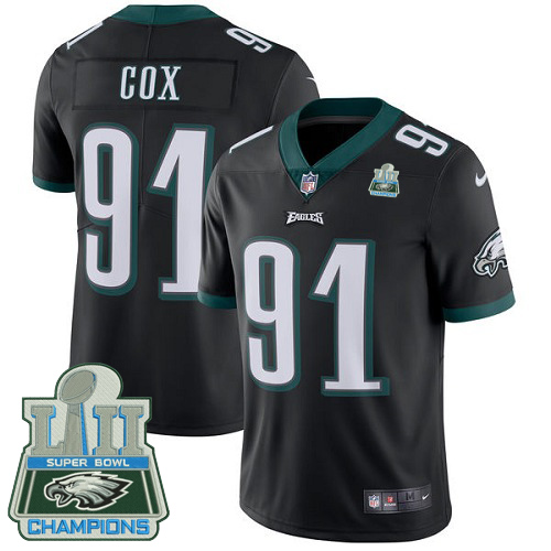 Philadelphia Eagles #91 Fletcher Cox Black Alternate Super Bowl LII Champions Men's Stitched Vapor Untouchable Limited Jersey Men's