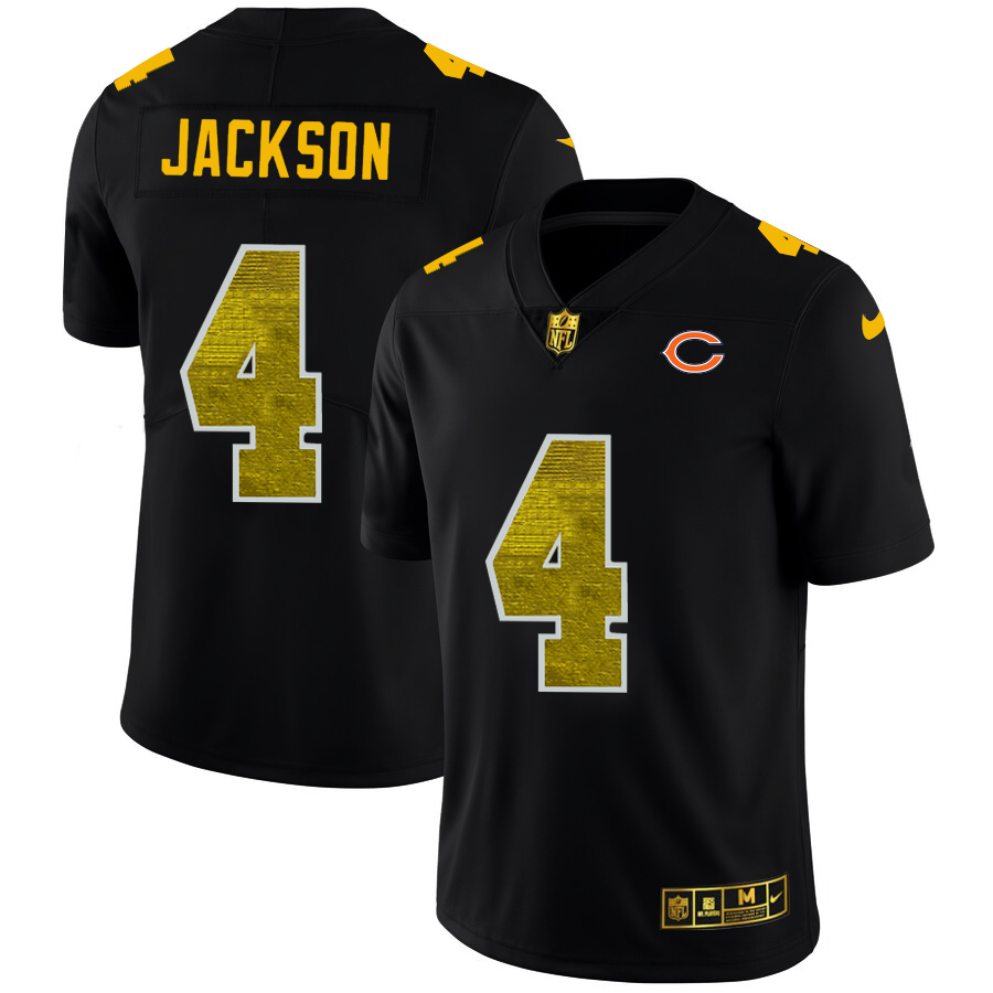 Chicago Bears #4 Eddie Jackson Men's Black Golden Sequin Vapor Limited Jersey