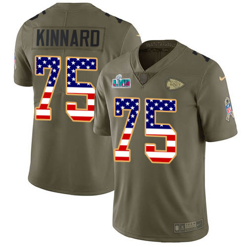 Chiefs #75 Darian Kinnard Olive/USA Flag Super Bowl LVII Patch Men's Stitched Limited 2017 Salute To Service Jersey