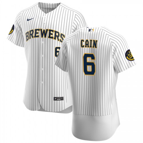 Milwaukee Milwaukee Brewers #6 Lorenzo Cain Men's White Home 2020 Authentic Player Jersey Men's