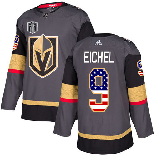 Adidas Golden Knights #9 Jack Eichel Grey Youth 2023 Stanley Cup Final Patch Home Authentic USA Flag Stitched Jersey