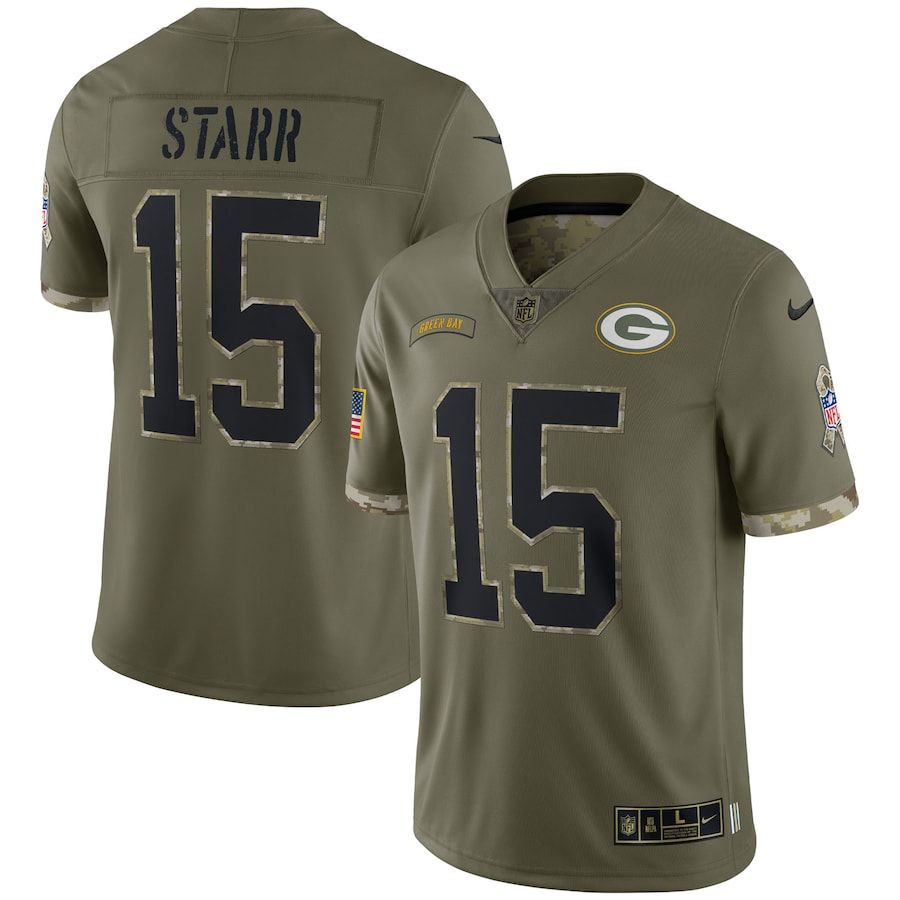 Green Bay Packers #15 Bart Starr Men's 2022 Salute To Service Limited Jersey - Olive