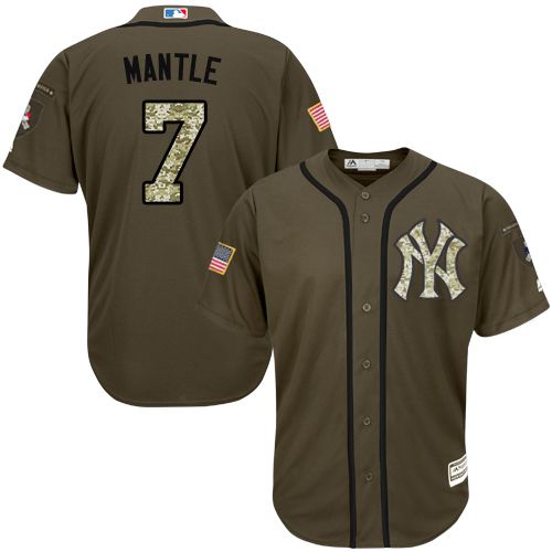New York Yankees #7 Mickey Mantle Green Salute to Service Stitched Youth Jersey Youth