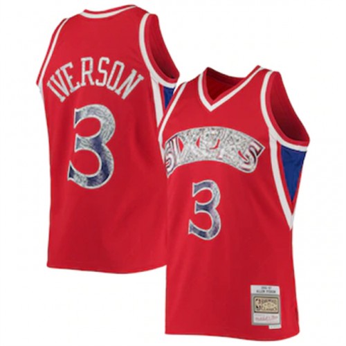 Philadelphia 76ers #3 Allen Iverson Mitchell & Ness 1996-97 Hardwood Classics 75th Anniversary Diamond Swingman Jersey - Red Mens