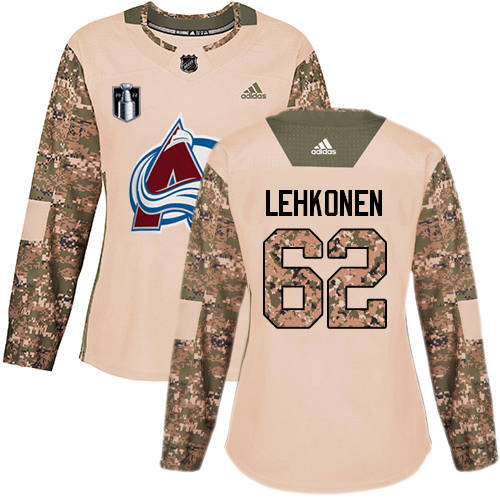 Adidas Colorado Avalanche #62 Artturi Lehkonen Camo Women's 2022 Stanley Cup Final Patch Authentic Veterans Day Stitched Jersey Womens