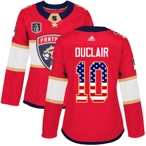 Adidas Panthers #10 Anthony Duclair Red 2023 Stanley Cup Final Patch Home Authentic USA Flag Women's Stitched Jersey