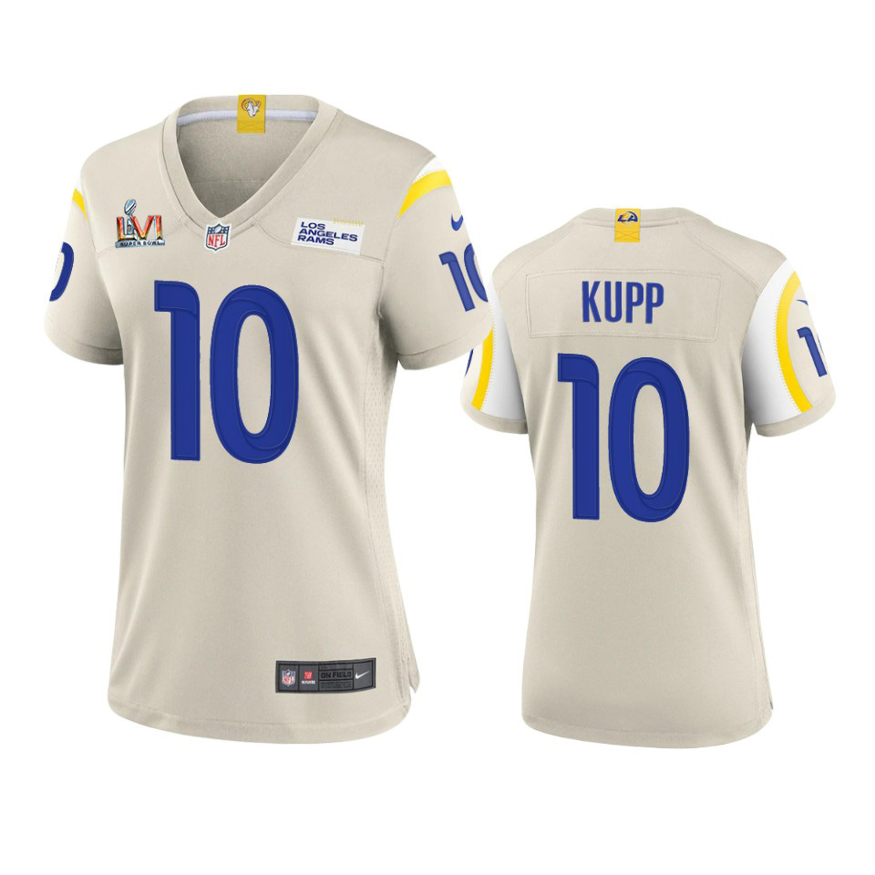 Los Angeles Rams #10 Cooper Kupp Women's Super Bowl LVI Patch Game Jersey - Bone