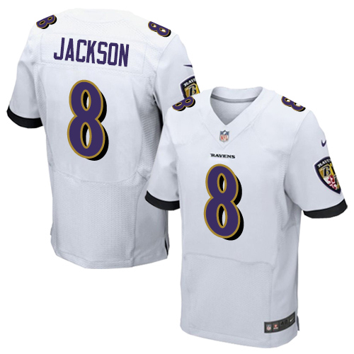 Ravens #8 Lamar Jackson White Men's Stitched New Elite Jersey