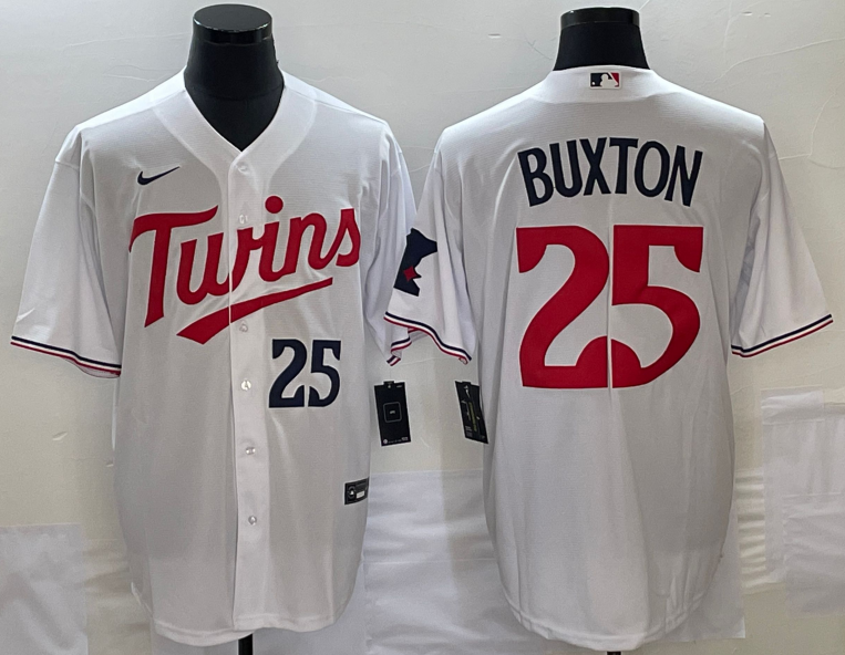 Men's Youth Women Minnesota Twins #25 Byron Buxton White Home Replica Player Logo Jersey