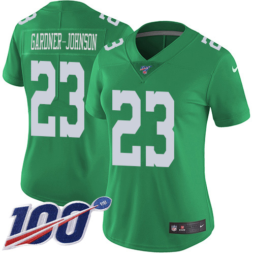 Eagles #23 C.J. Gardner-Johnson Green Women's Stitched Limited Rush 100th Season Jersey