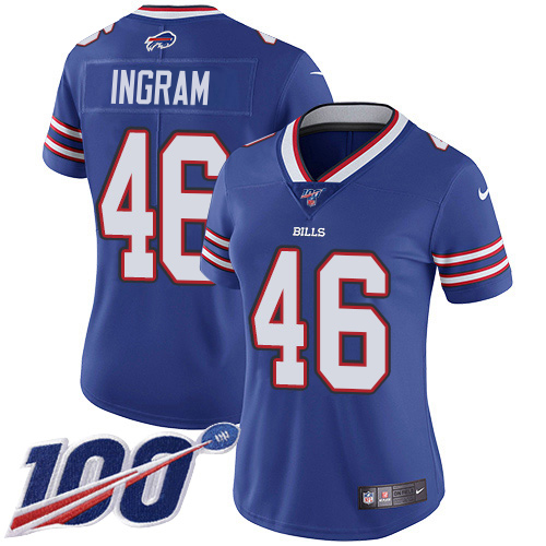 Bills #46 Ja'Marcus Ingram Royal Blue Team Color Women's Stitched 100th Season Vapor Untouchable Limited Jersey
