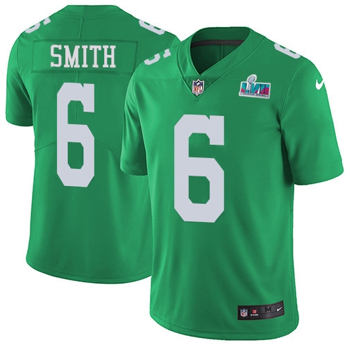 Eagles #6 DeVonta Smith Green Super Bowl LVII Patch Men's Stitched Limited Rush Jersey