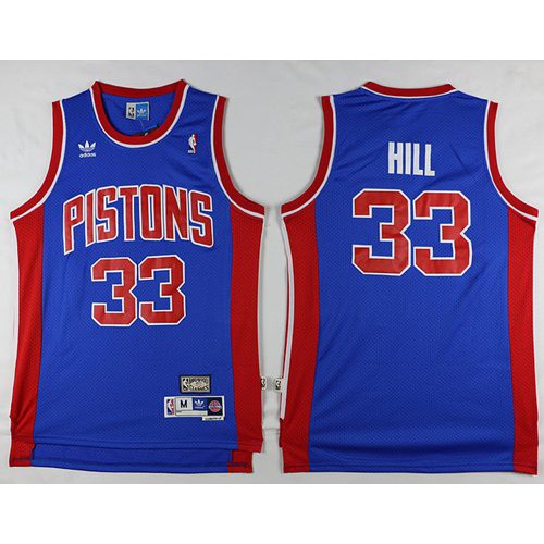 Detroit Pistons #33 Grant Hill Blue Throwback Stitched Jersey Mens