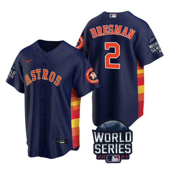 Houston Astros #2 Alex Bregman Men's 150th Anniversary 2021 World Series Game Jersey - Navy