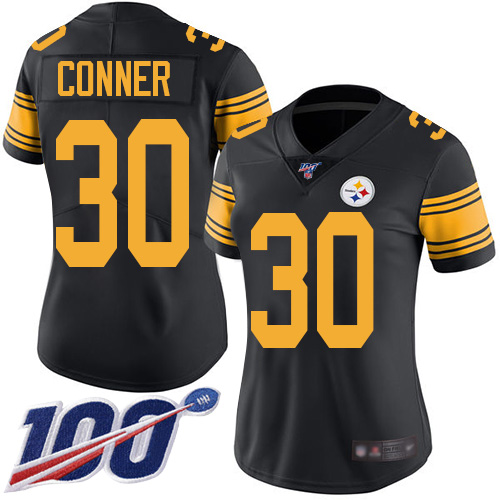 Pittsburgh Steelers #30 James Conner Black Women's Stitched Limited Rush 100th Season Jersey Womens