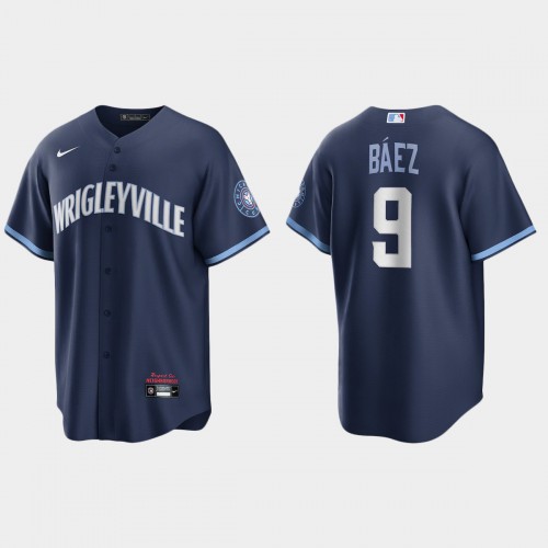 Chicago Chicago Cubs #9 Javier Baez Men's 2021 City Connect Fans Version Navy Jersey Men's