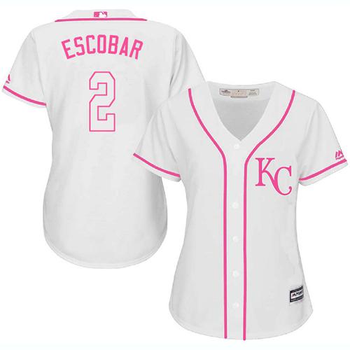 Kansas City Royals #2 Alcides Escobar White/Pink Fashion Women's Stitched Jersey Womens