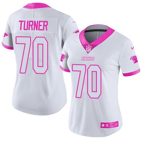 Carolina Panthers #70 Trai Turner White/Pink Women's Stitched Limited Rush Fashion Jersey Womens