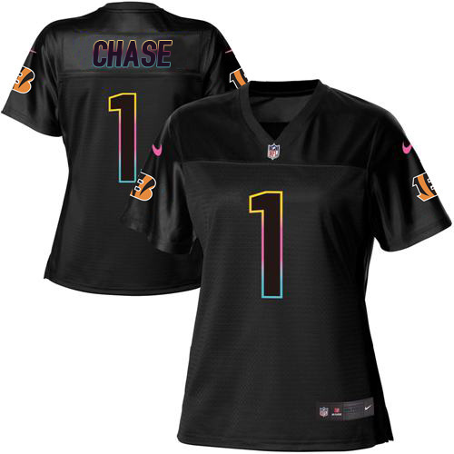 Bengals #1 Ja'Marr Chase Black Women's Fashion Game Jersey