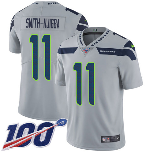 Seahawks #11 Jaxon Smith-Njigba Grey Alternate Youth Stitched 100th Season Vapor Untouchable Limited Jersey