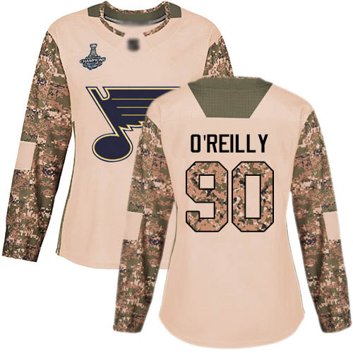 Adidas St. Louis Blues #90 Ryan O'Reilly Camo Authentic 2017 Veterans Day Stanley Cup Champions Women's Stitched Jersey Womens