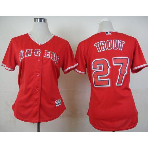 Los Angeles Angels #27 Mike Trout Red Alternate Women's Stitched Jersey Womens