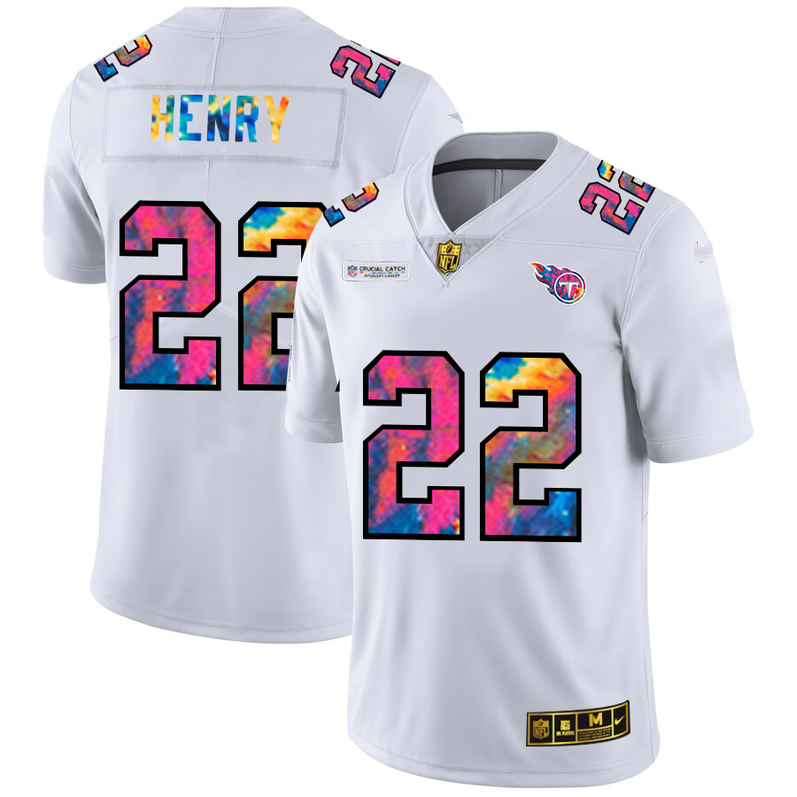 Tennessee Titans #22 Derrick Henry Men's White Multi-Color 2020 Crucial Catch Limited Jersey