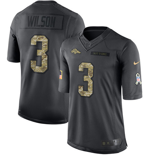 Broncos #3 Russell Wilson Black Youth Stitched Limited 2016 Salute To Service Jersey