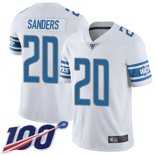 Lions #20 Barry Sanders White Men's Stitched 100th Season Vapor Limited Jersey