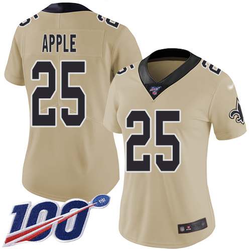 New Orleans Saints #25 Eli Apple Gold Women's Stitched Limited Inverted Legend 100th Season Jersey Womens