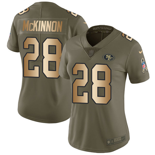 San Francisco 49ers #28 Jerick McKinnon Olive/Gold Women's Stitched Limited 2017 Salute to Service Jersey Womens