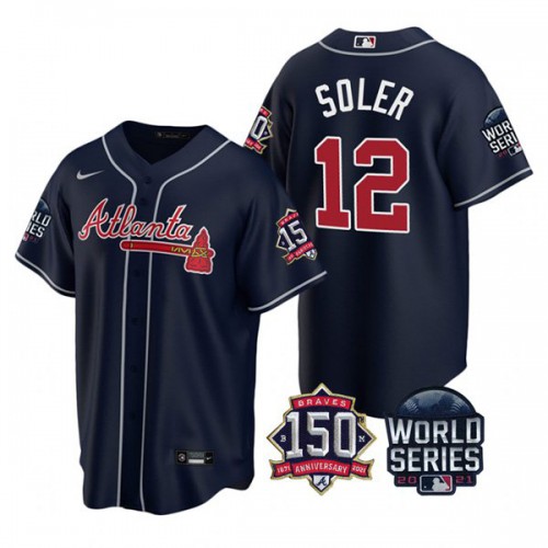 Atlanta Atlanta Braves #12 Jorge Soler 150th Anniversary 2021 World Series Youth Jersey - Navy Youth