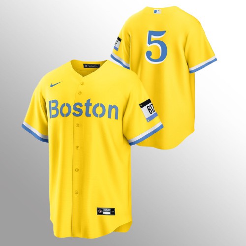Boston Boston Red Sox #5 Enrique Hernandez Men's 2021 City Connect Gold Fans Version Jersey - No Name Men's