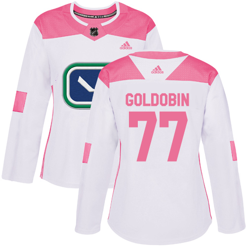 Adidas Vancouver Canucks #77 Nikolay Goldobin White/Pink Authentic Fashion Women's Stitched Jersey Womens