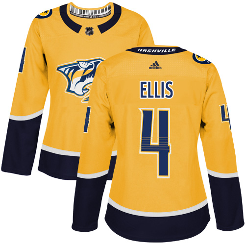 Adidas Nashville Predators #4 Ryan Ellis Yellow Home Authentic Women's Stitched Jersey Womens