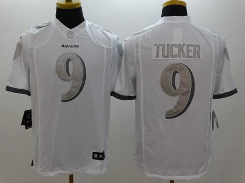 Ravens #9 Justin Tucker White Men's Stitched Limited Platinum Jersey