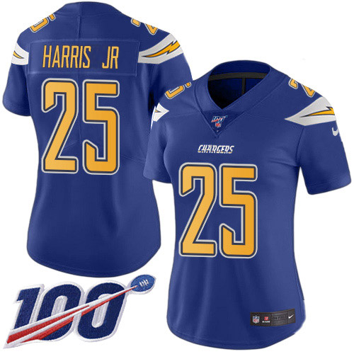 Los Angeles Chargers #25 Chris Harris Jr Electric Blue Women's Stitched Limited Rush 100th Season Jersey Womens