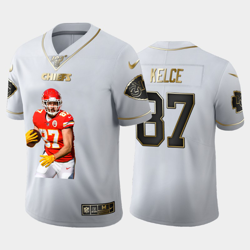 Kansas City Chiefs #87 Travis Kelce Team Hero Vapor Limited 100 Jersey White Golden