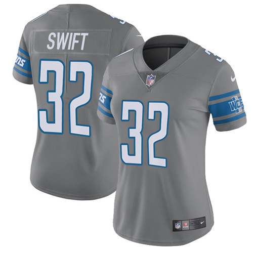 Detroit Lions #32 D'Andre Swift Gray Women's Stitched Limited Rush Jersey Womens
