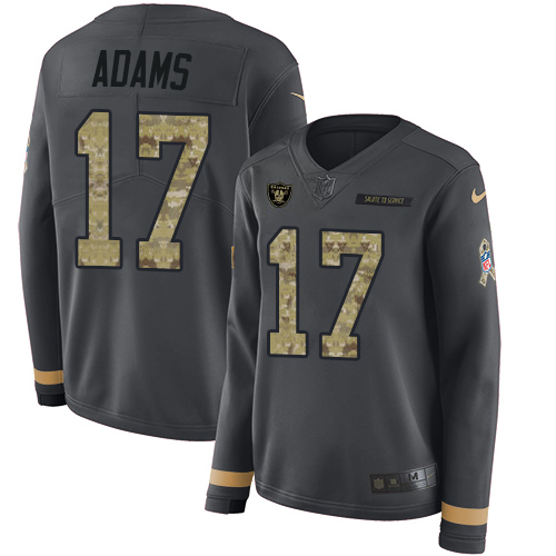 Raiders #17 Davante Adams Anthracite Salute To Service Women's Stitched Limited Therma Long Sleeve Jersey