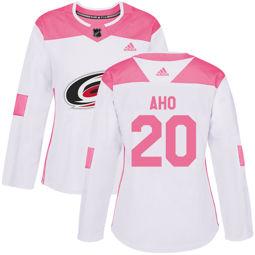 Adidas Carolina Hurricanes #20 Sebastian Aho White/Pink Authentic Fashion Women's Stitched Jersey Womens