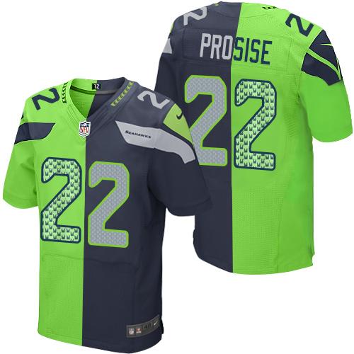 Seattle Seahawks #22 C. J. Prosise Steel Blue/Green Men's Stitched Elite Split Jersey Men's