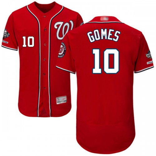 Washington Nationals #10 Yan Gomes Red Flexbase Authentic Collection 2019 World Series Champions Stitched Jersey Men's