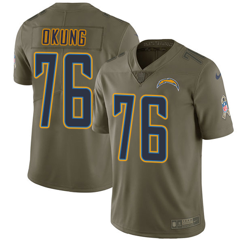 Los Angeles Chargers #76 Russell Okung Olive Men's Stitched Limited 2017 Salute To Service Jersey Men's