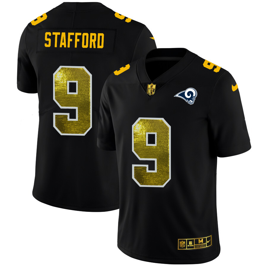 Los Angeles Rams #9 Matthew Stafford Men's Black Golden Sequin Vapor Limited Jersey