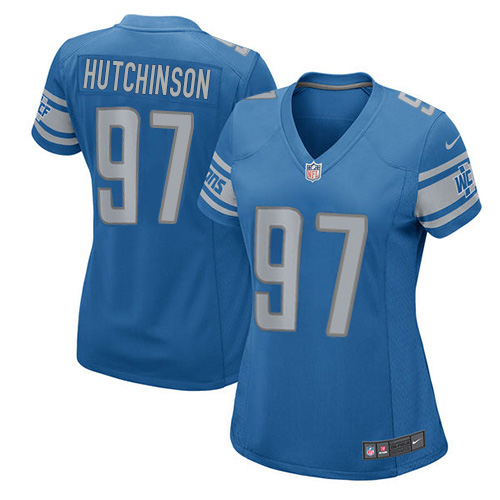 Lions #97 Aidan Hutchinson Light Blue Team Color Women's Stitched Elite Jersey