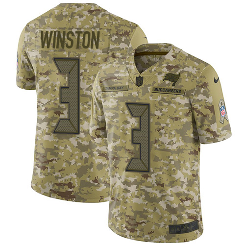 Tampa Bay Buccaneers #3 Jameis Winston Camo Men's Stitched Limited 2018 Salute To Service Jersey Men's