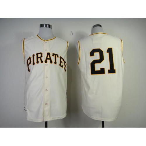 Mitchell And Ness 1960 Pittsburgh Pirates #21 Roberto Clemente Cream Throwback Stitched Jersey Men's