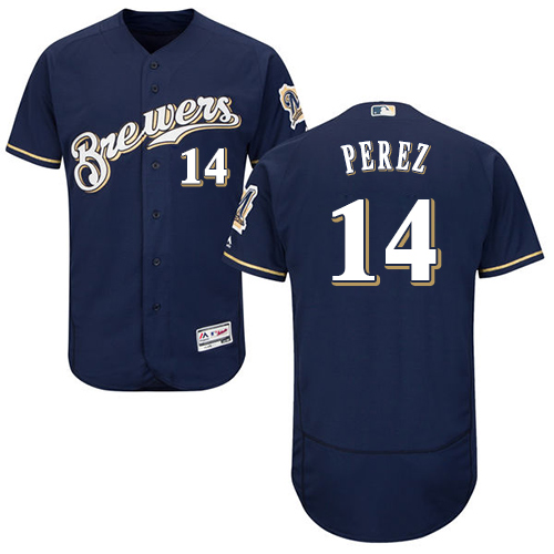 Milwaukee Brewers #14 Hernan Perez Navy Blue Flexbase Authentic Collection Stitched Jersey Men's